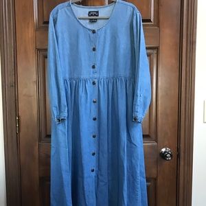 Solutions Women’s Long Sleeve Denim Button Dress M